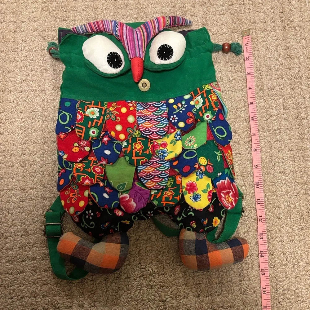 Cute Kids Owl Backpack Bag Colorful Patchwork Novelty Purse Kidcore Whimsical